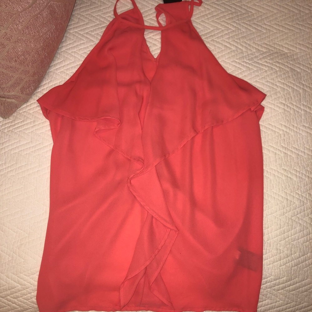 Coral Mossimo Ruffle Neck Blouse